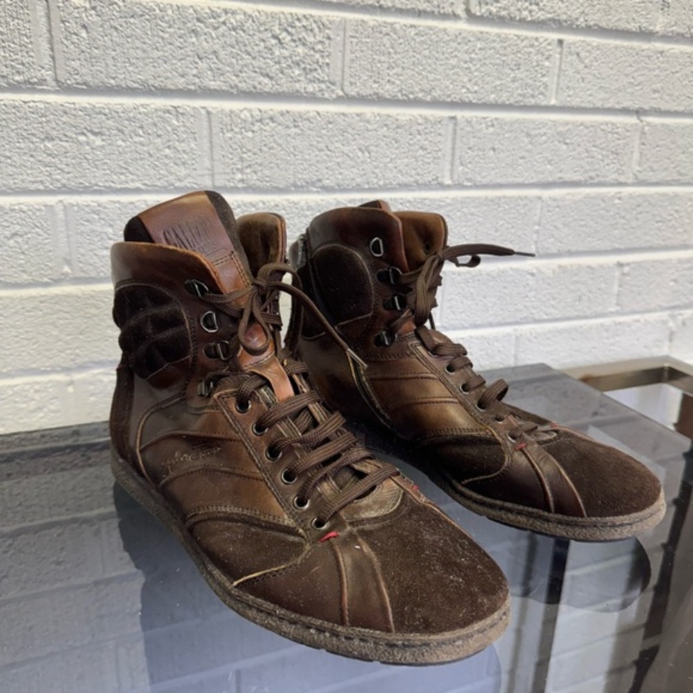 Brown Vintage High-Top Sneakers Size 44 Suede Leather